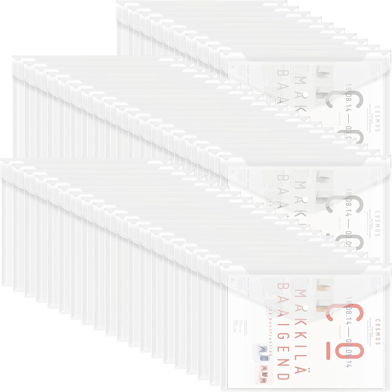 50pcs Plastic Envelopes with Button Snap Closure (Transparent Color)